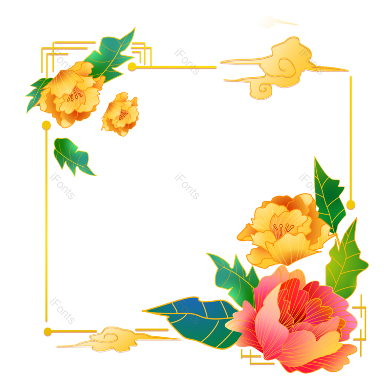 边框图片,装饰元素,牡丹PNG,金边免抠素材